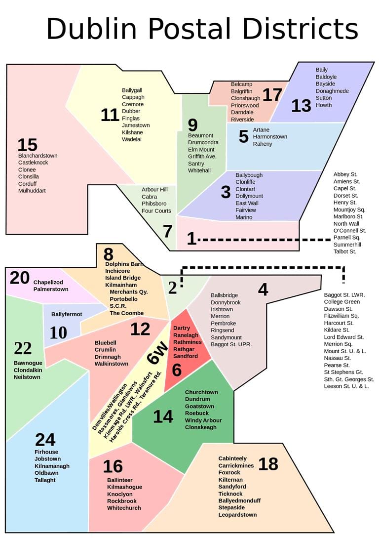 harta e Dublin postcodes